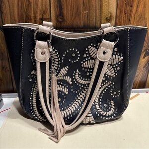 Montana West Black and Cream Studded Shoulder Bag concealed carry